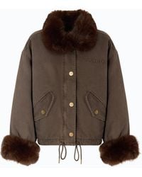 Pinko - Cotton Pea Coat With Faux Fur Details - Lyst