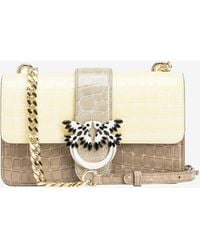 Pinko - Galleria Mini Love Bag One In Shiny Two-tone Crocodile-print Leather - Lyst