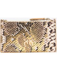 Pinko - Galleria Card Holder In Laminated Reptile-print Leather - Lyst