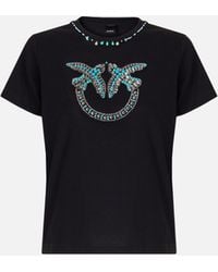Pinko - T-Shirt With Love Birds Jewel Maxi Embroidery - Lyst