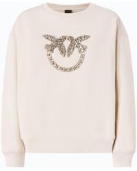 Pinko - Sweatshirt With Bejewelled Love Birds Logo - Lyst