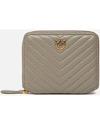 Pinko - Square Quilted Nappa Leather Zip-Around Purse - Lyst