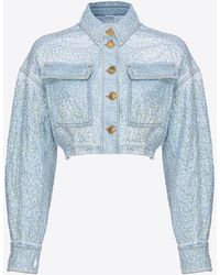 Pinko - Cropped Denim Jacket With Sequins - Lyst