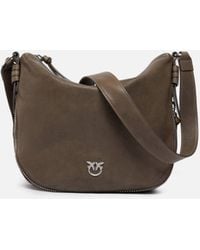 Pinko - Small Leather Hobo Bag With Love Birds Logo - Lyst