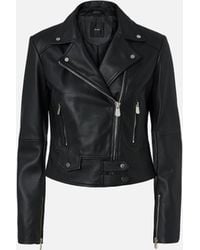 Pinko - Short Zipped Nappa Leather Biker Jacket - Lyst