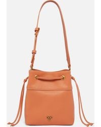 Pinko - Small Leather Bucket Bag With Shoulder Strap - Lyst