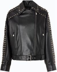 Pinko - Nappa Leather Biker-Style Jacket With Studs - Lyst