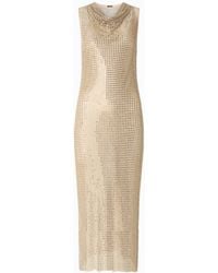 Pinko - Mesh-Effect Midi Dress With Rhinestones - Lyst