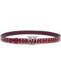 Pinko - Glossy Leather Belt With Love Birds Buckle And Studs, 2 Cm - Lyst