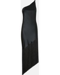 Pinko - Satin One-Shoulder Mini Dress With Fringing - Lyst
