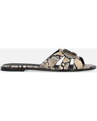Pinko - Leather Slip-On Sandals With Python Print And Love Birds Logo - Lyst