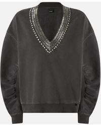 Pinko - Oversized Sweatshirt With Shiny Embroidered Neck - Lyst