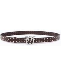 Pinko - Glossy Leather Belt With Love Birds Buckle And Studs, 2 Cm - Lyst