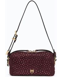 Pinko - Fully Rhinestoned Mini Suede-Effect Crossbody Boston Bag - Lyst