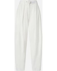 Pinko - Pantalones Anchos De Algodón Con Cinturón, Blanco Brill - Lyst