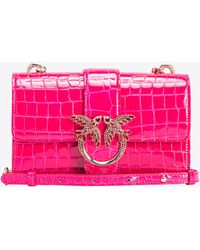 Pinko - Galleria Mini Love Bag One In Shiny Coloured Crocodile-print Leather - Lyst