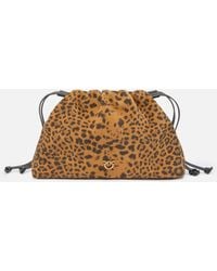 Pinko - Small Suede Shoulder Clutch With Leopard Print - Lyst