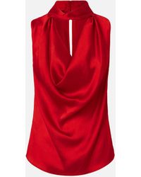 Pinko - Crinkle Satin Top With Draping, Salsa - Lyst