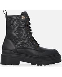 Pinko - Quilted Leather Combat Boots With Love Birds Logo - Lyst