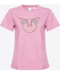 Pinko - T-Shirt Mit Love Birds-Stickerei, Rauch Orchidee - Lyst