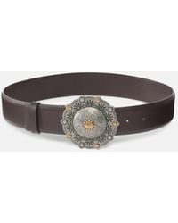 Pinko - Leather Belt With Jewel Medallion, 4Cm - Lyst