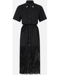 Pinko - Long Shirt Dress With Fringing And Metallic Details - Lyst