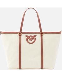 Pinko - Medium Shopper Bag In Recycled Canvas With Two Handles - Lyst