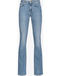 Pinko - Flared Blue Stretch Denim Jeans With Love Birds Embroidery - Lyst