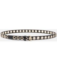 Pinko - Leather Belt With Jewel Eyelets, 2Cm - Lyst