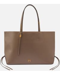 Pinko - Medium Leather Shopper Bag With Metal Details - Lyst