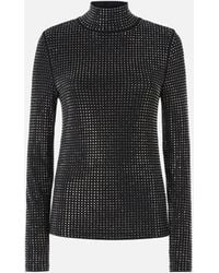 Pinko - High-neck Jersey Sweater With Rhinestones All Over - Lyst