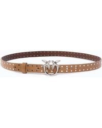 Pinko - Glossy Leather Belt With Love Birds Buckle And Studs, 2 Cm - Lyst