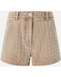 Pinko - Shorts De Denim Marrón Con Tachuelas - Lyst
