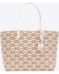 Pinko - Big Shopper Bag In Monogram Raffia - Lyst
