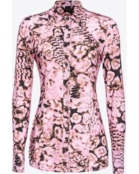 Pinko - Jersey Shirt With Scanner Coral Print - Lyst