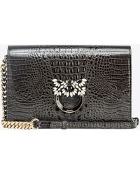 Pinko - Galleria Classic Love Bag Click In Shiny Crocodile-print Leather - Lyst