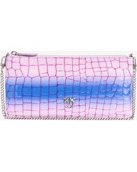 Pinko - Galleria Horizontal Flat Bag In Shiny Fade-effect Croc-print Leather - Lyst