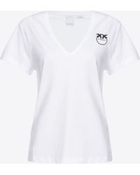 Pinko - T-Shirt V-Ausschnitt Mit Logo, Leuchtendes Weiß - Lyst