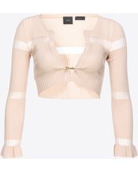 Pinko - Ribbed Mini Cardigan With Transparent Stripe - Lyst