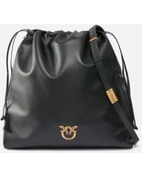 Pinko - Leather Mini Slouchy Bag With Love Birds Logo - Lyst