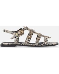Pinko - Flat Leather Sandals With Python Print And Studs - Lyst