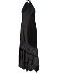 Pinko - Asymmetric Satin Midi Dress With Lace - Lyst