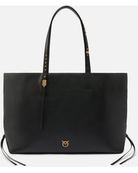 Pinko - Medium Leather Shopper Bag With Metal Details - Lyst