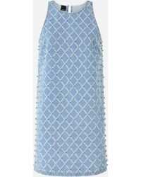 Pinko - Denim Mini Dress With Diamond And Rhinestone Motif - Lyst