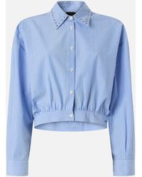 Pinko - Cropped Striped Shirt With Jewel Collar - Lyst