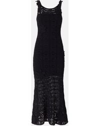 Pinko - Crochet-Effect Midi Dress With Appliqué Flowers - Lyst