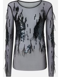 Pinko - Maglia Trasparente Con Paillettes E Piume - Lyst