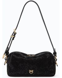 Pinko - Fully Rhinestoned Mini Suede-Effect Crossbody Boston Bag - Lyst