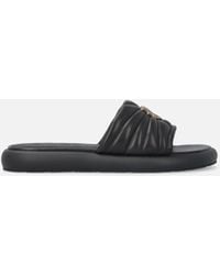 Pinko - Perforated Nappa Leather Slip-On Sandals With Love Birds Logo - Lyst