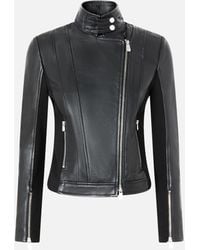 Pinko - Leather Biker Jacket With Fabric Back - Lyst